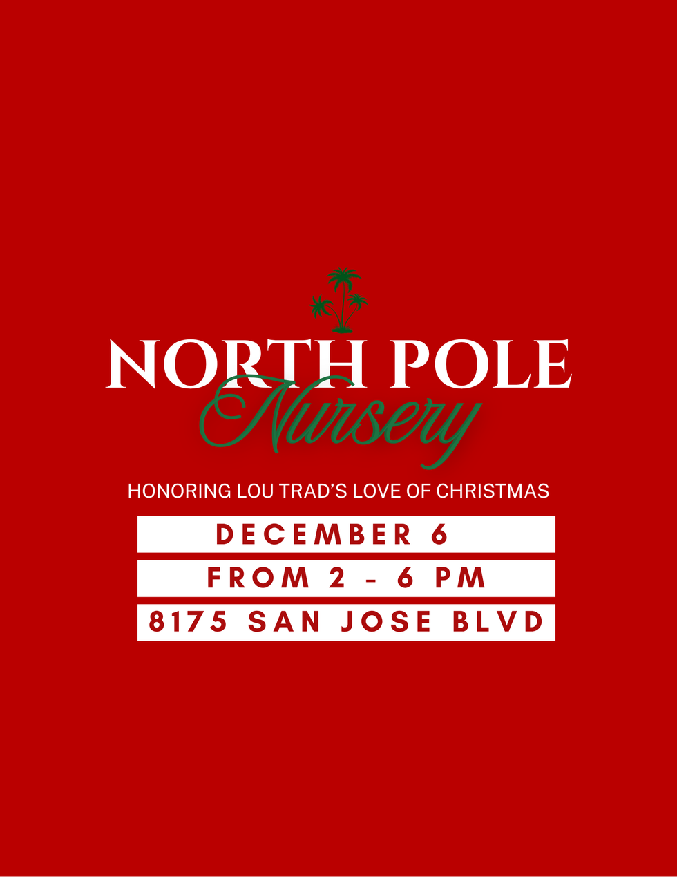 Advertisement for North Pole Nursery event on a red background