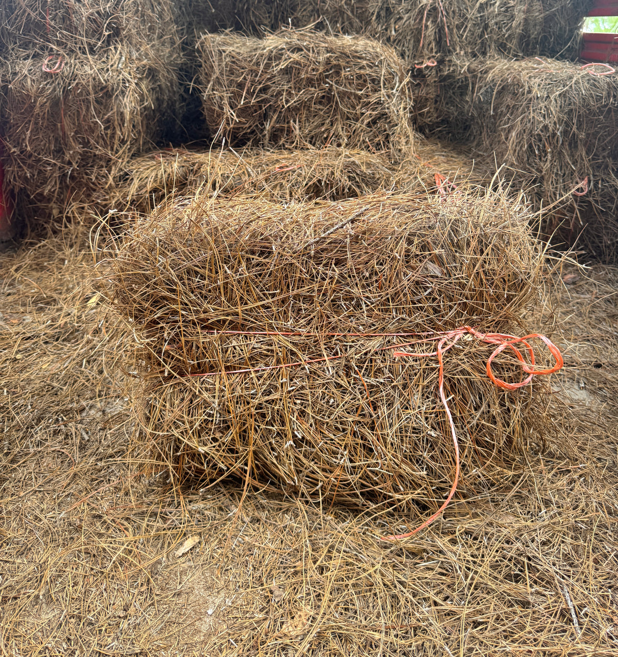 bale of pine straw in bulk truck