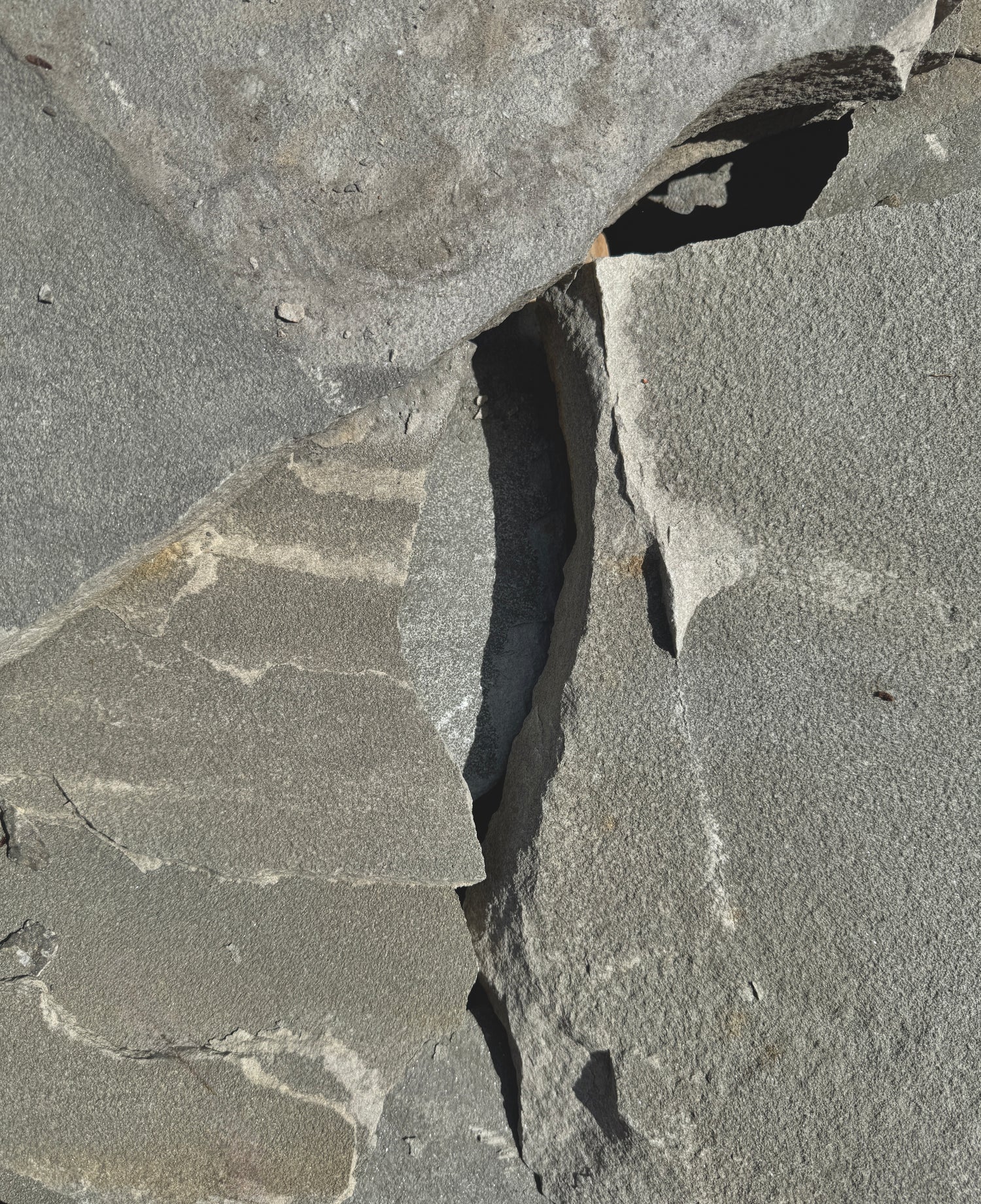 Close-up of textured blue gray flagstone surface with patterns