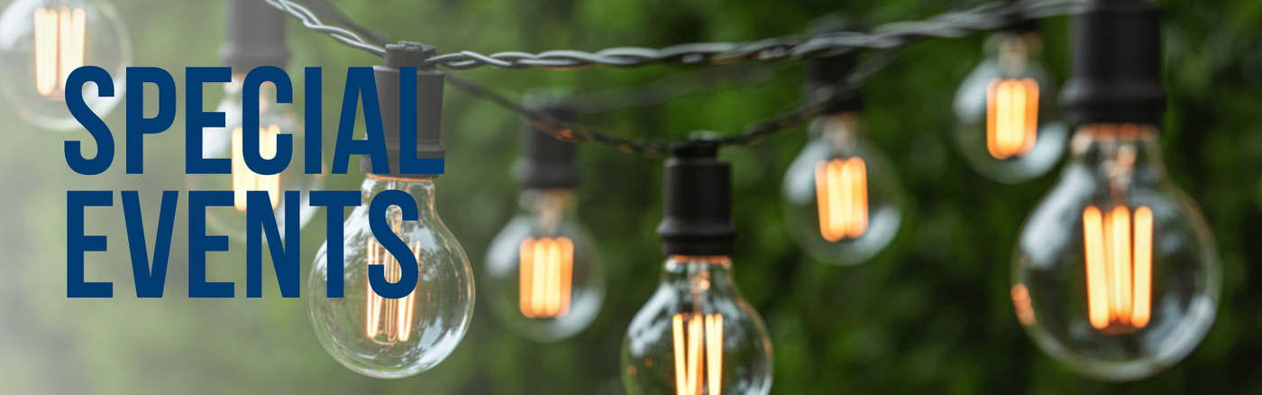 String lights with glowing bulbs and 'Special Events' text overlay