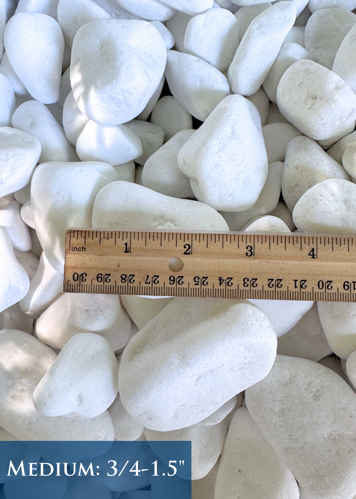 White stones with a ruler for size reference