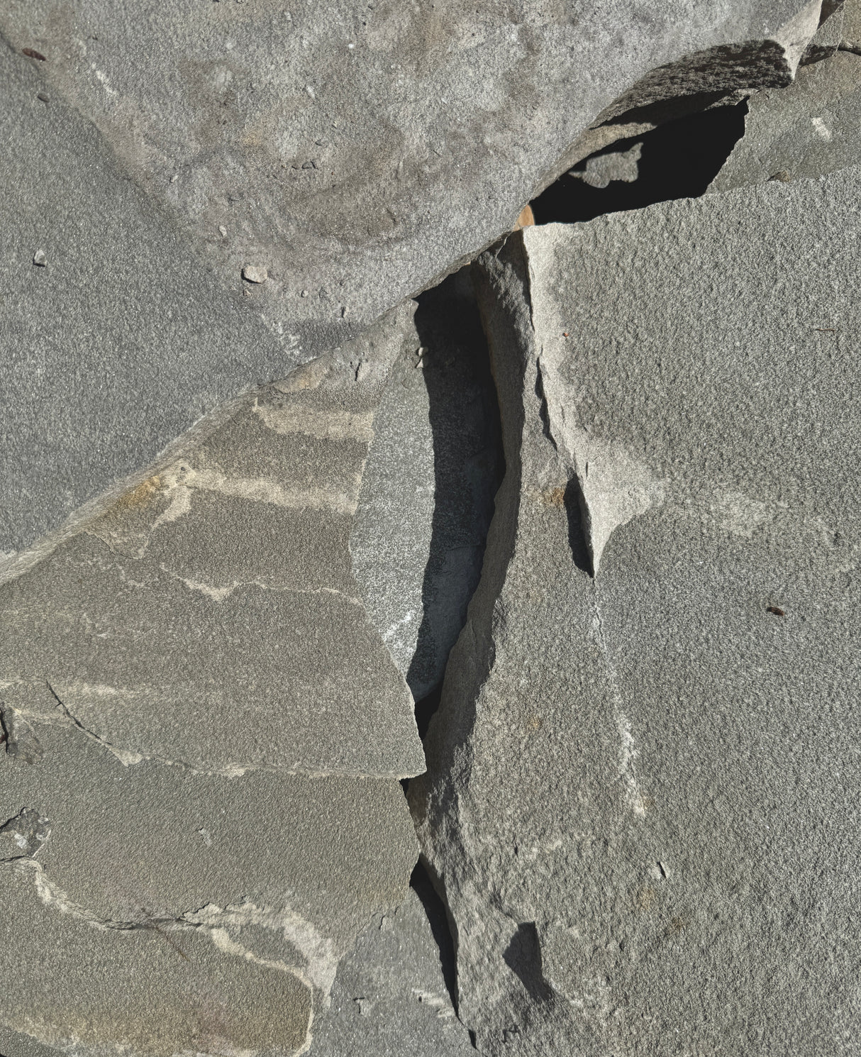 Close-up of textured blue gray flagstone surface with patterns
