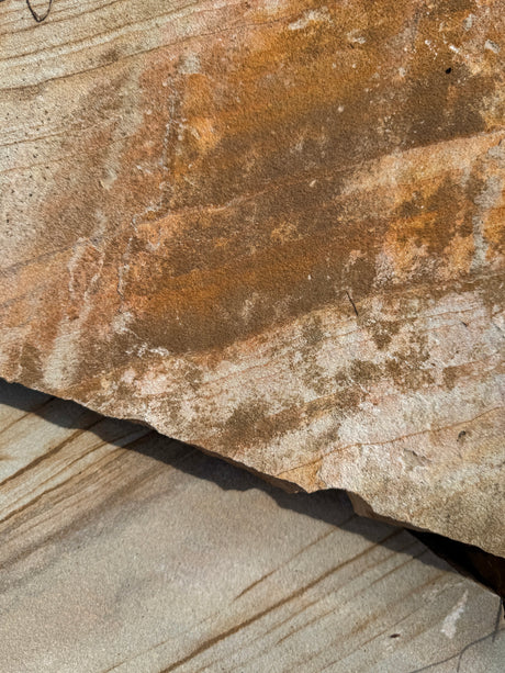 Close-up of a textured stone surface with brown and beige tones.
