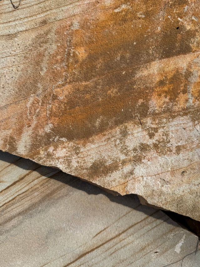 Close-up of a textured stone surface with brown and beige tones.