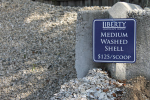 washed white shell in bulk at Liberty Landscape Supply
